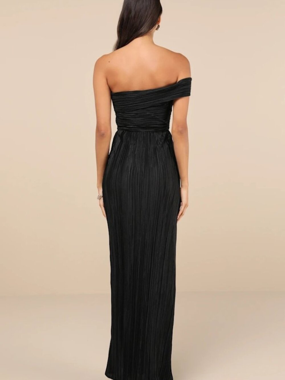 Lulus Women's Large Black One Shoulder Plisse Bubble Hem Maxi Dress Formal Guest - Picture 14 of 14